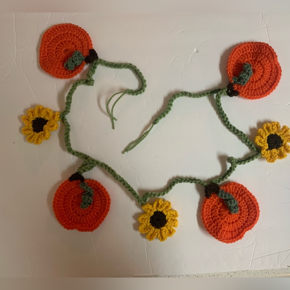 Pumpkin Sunflower Autumn Garland New Handmade Crochet